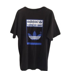 Vtg Blk Adidas TREFOIL Faded L USA Big Logo Back Hit "La Marque Aux 3 Bandes"